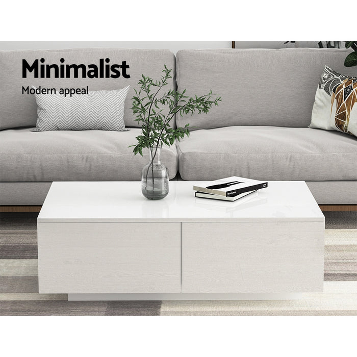 Modern Coffee Table 4 Storage Drawers High Gloss Living Room Furniture White