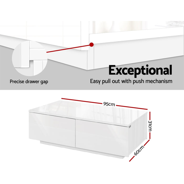 Modern Coffee Table 4 Storage Drawers High Gloss Living Room Furniture White