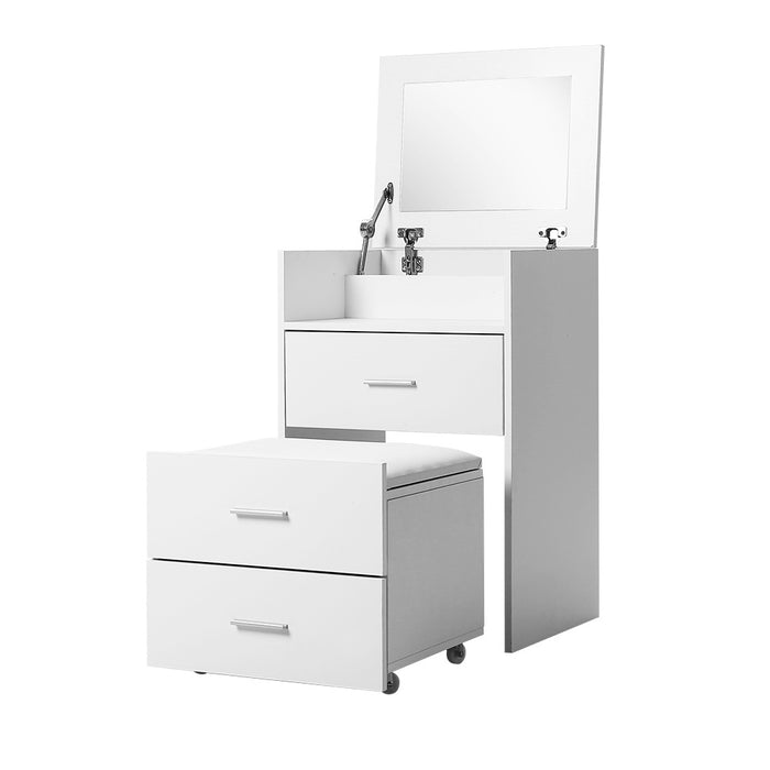 Dressing Table Bedside Tables 2-in-1 Set Hidden Makeup Mirror Storage Drawers