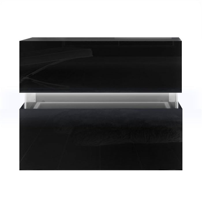 Bedside Table 2 Drawers RGB LED Side Nightstand High Gloss Cabinet Black