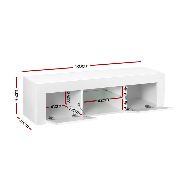 TV Cabinet Entertainment Unit Stand RGB LED Gloss Furniture 130cm White