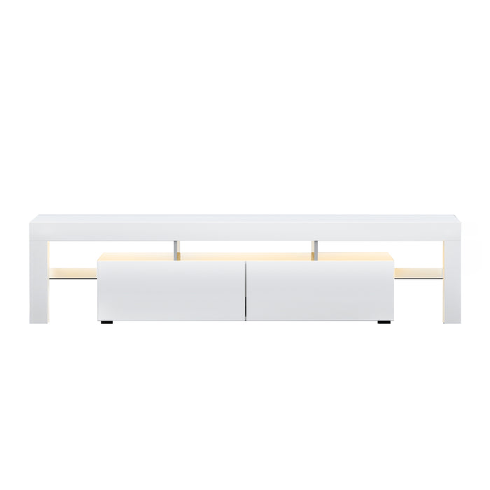 189cm RGB LED TV Stand Cabinet Entertainment Unit Gloss Furniture Drawers Tempered Glass Shelf White