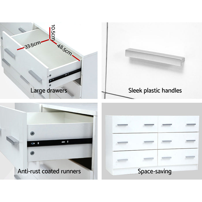 6 Chest of Drawers Cabinet Dresser Tallboy Lowboy Storage Bedroom White