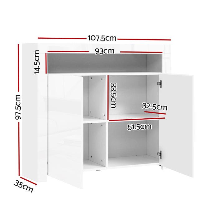 Buffet Sideboard Cabinet LED High Gloss Storage Cupboard 2 Doors White