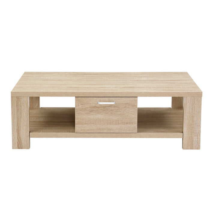 Coffee Table Wooden Shelf Storage Drawer Living Furniture Thick Tabletop