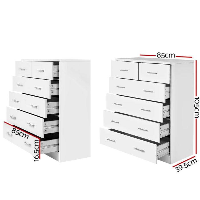 Tallboy Dresser Table 6 Chest of Drawers Cabinet Bedroom Storage White