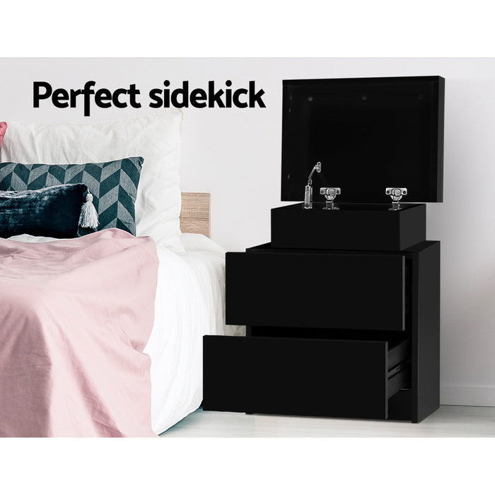 Bedside Tables 2 Drawers Side Table Storage Nightstand Black Bedroom Wood