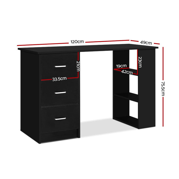 Office Computer Desk Student Study Table Workstation 3 Drawers 120cm Black