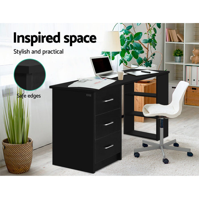 Office Computer Desk Student Study Table Workstation 3 Drawers 120cm Black