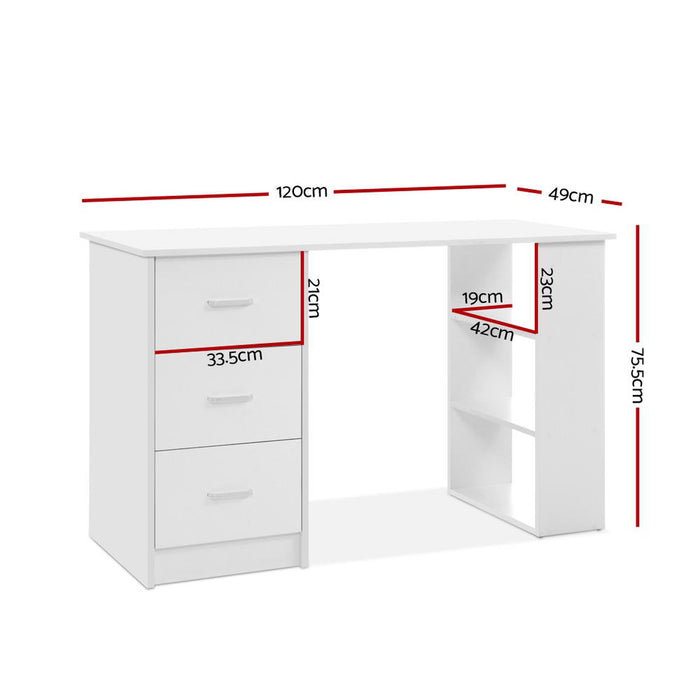 Office Computer Desk Student Study Table Workstation 3 Drawers Shelf 120cm