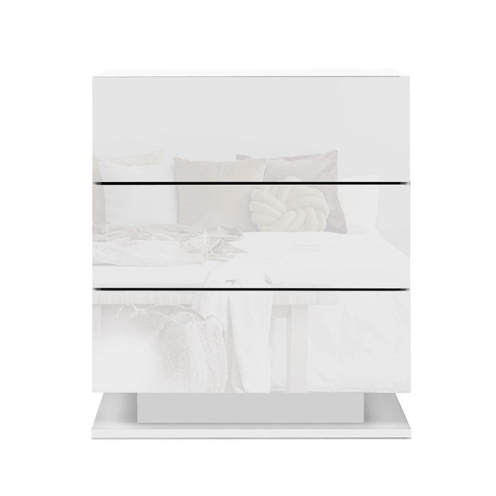 Bedside Tables Side Table RGB LED Lamp 3 Drawers Nightstand Gloss White