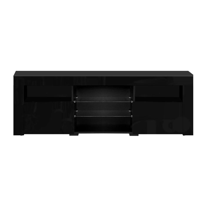 TV Cabinet Entertainment Unit Stand RGB LED Gloss Furniture 160cm Black