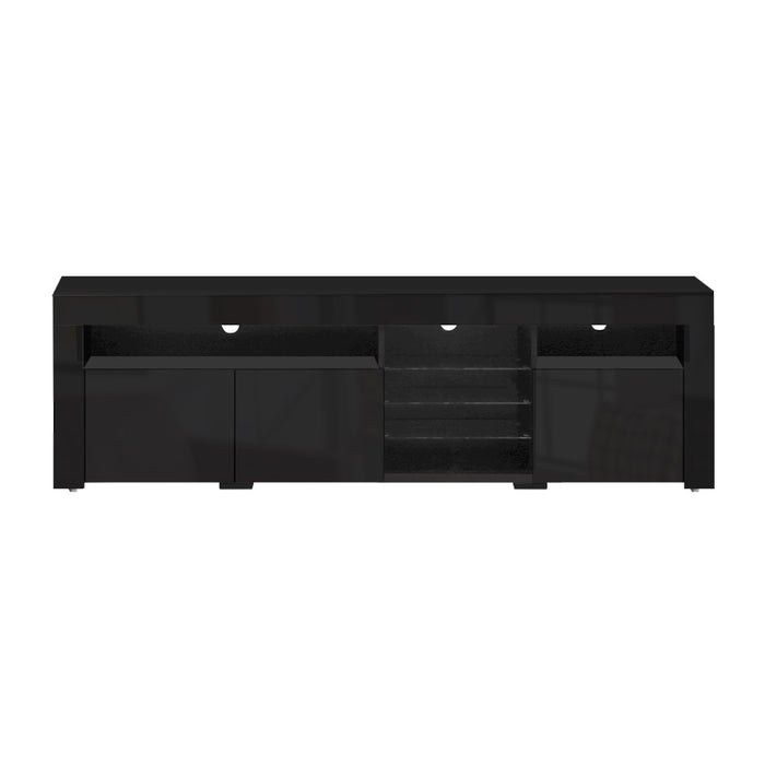 TV Cabinet Entertainment Unit Stand RGB LED Gloss 3 Doors 180cm Black