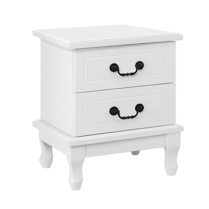 KUBI Bedside Tables 2 Drawers Side Table French Nightstand Storage Cabinet