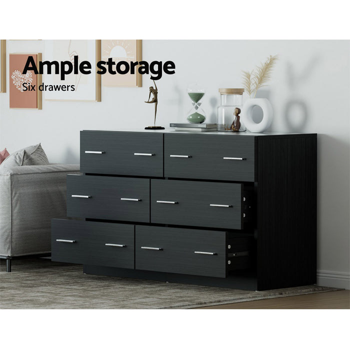 6 Chest of Drawers Cabinet Dresser Table Tallboy Lowboy Storage Black