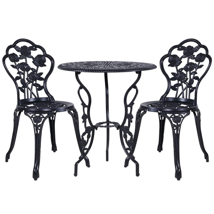 3PC Outdoor Setting Cast Aluminium Bistro Table Chair Patio Black