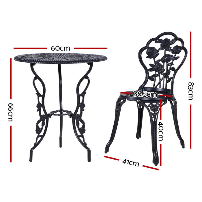 3PC Outdoor Setting Cast Aluminium Bistro Table Chair Patio Black