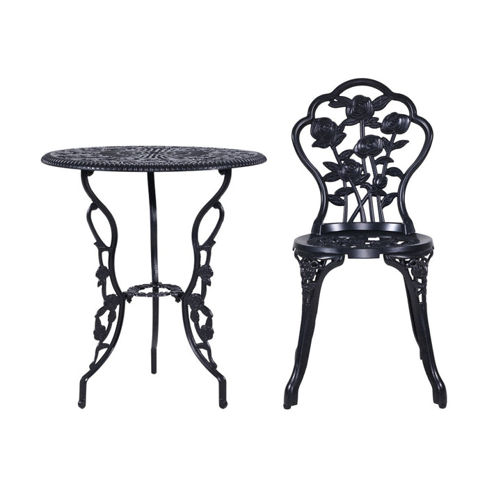 3PC Outdoor Setting Cast Aluminium Bistro Table Chair Patio Black