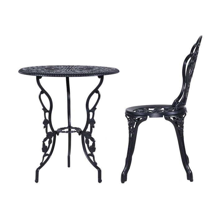 3PC Outdoor Setting Cast Aluminium Bistro Table Chair Patio Black