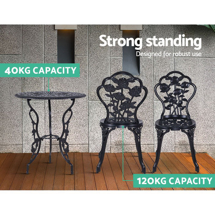 3PC Outdoor Setting Cast Aluminium Bistro Table Chair Patio Black