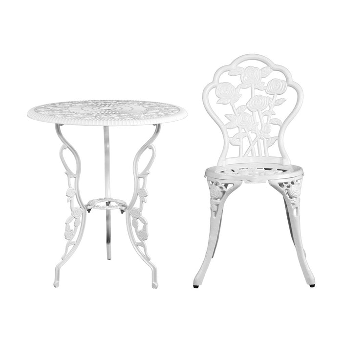 Outdoor Furniture Chairs Table 3pc Aluminium Bistro White