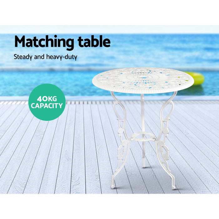 Outdoor Furniture Chairs Table 3pc Aluminium Bistro White