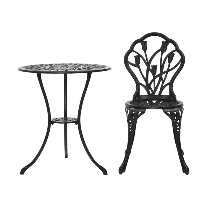 3PC Outdoor Setting Cast Aluminium Bistro Table Chair Patio Black