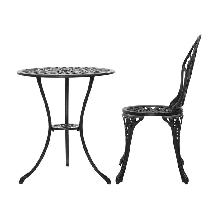 3PC Outdoor Setting Cast Aluminium Bistro Table Chair Patio Black