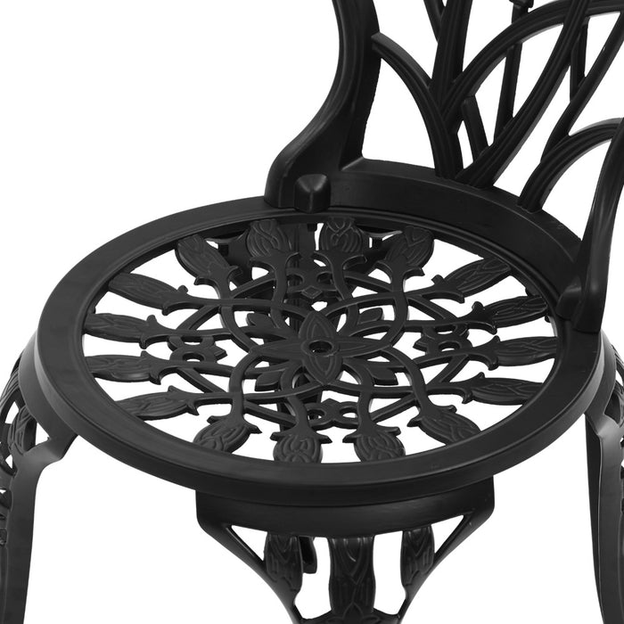 3PC Outdoor Setting Cast Aluminium Bistro Table Chair Patio Black