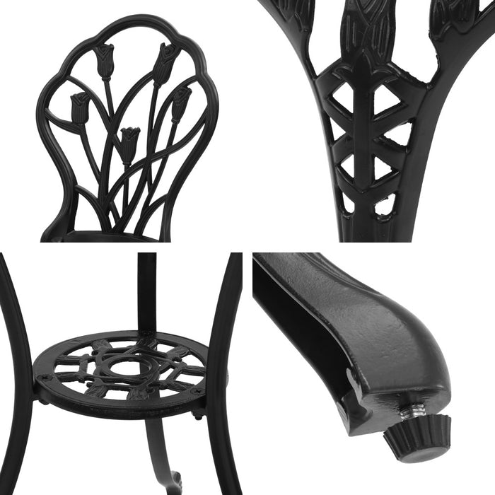 3PC Outdoor Setting Cast Aluminium Bistro Table Chair Patio Black