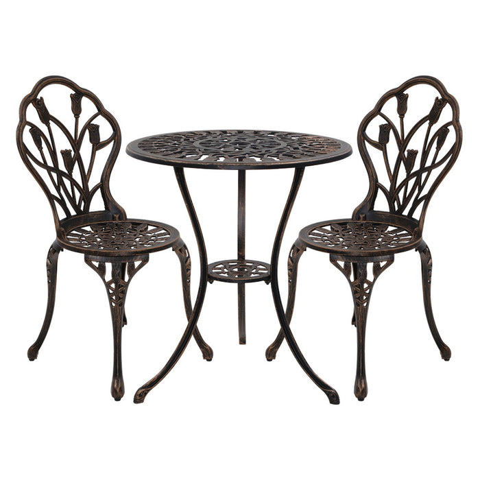 3PC Outdoor Setting Cast Aluminium Bistro Table Chair Patio Bronze