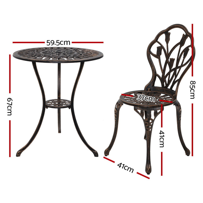 3PC Outdoor Setting Cast Aluminium Bistro Table Chair Patio Bronze