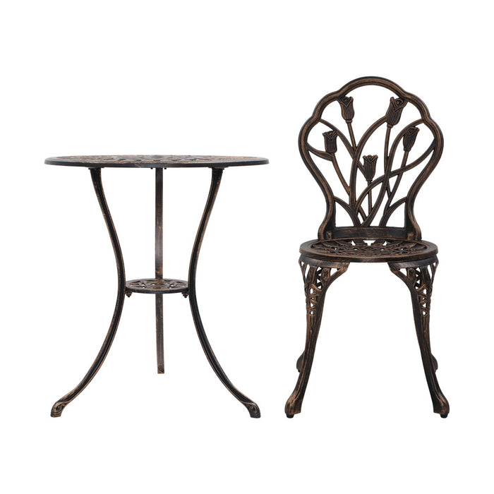 3PC Outdoor Setting Cast Aluminium Bistro Table Chair Patio Bronze