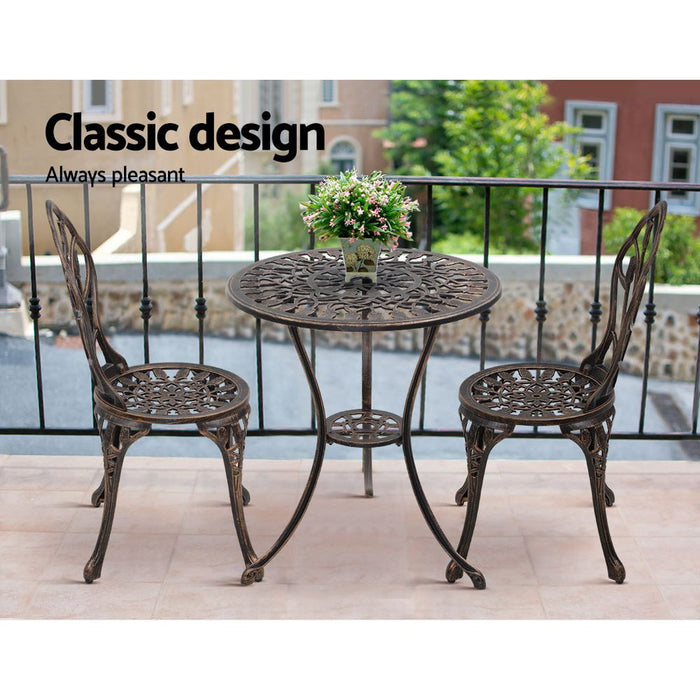 3PC Outdoor Setting Cast Aluminium Bistro Table Chair Patio Bronze