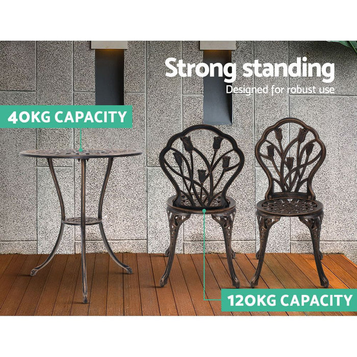 3PC Outdoor Setting Cast Aluminium Bistro Table Chair Patio Bronze