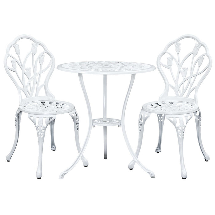 3PC Outdoor Setting Cast Aluminium Bistro Table Chair Patio White