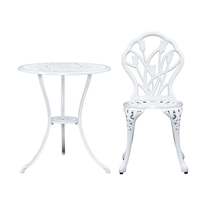 3PC Outdoor Setting Cast Aluminium Bistro Table Chair Patio White