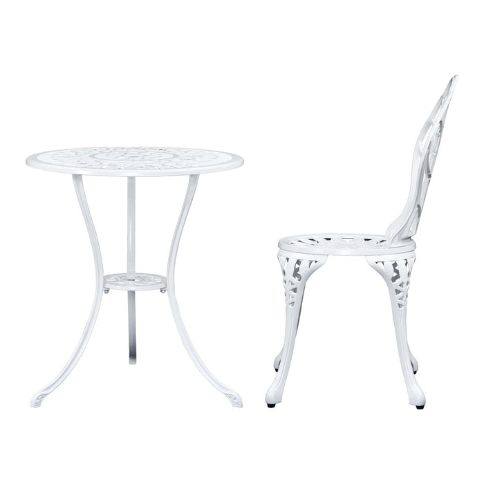 3PC Outdoor Setting Cast Aluminium Bistro Table Chair Patio White