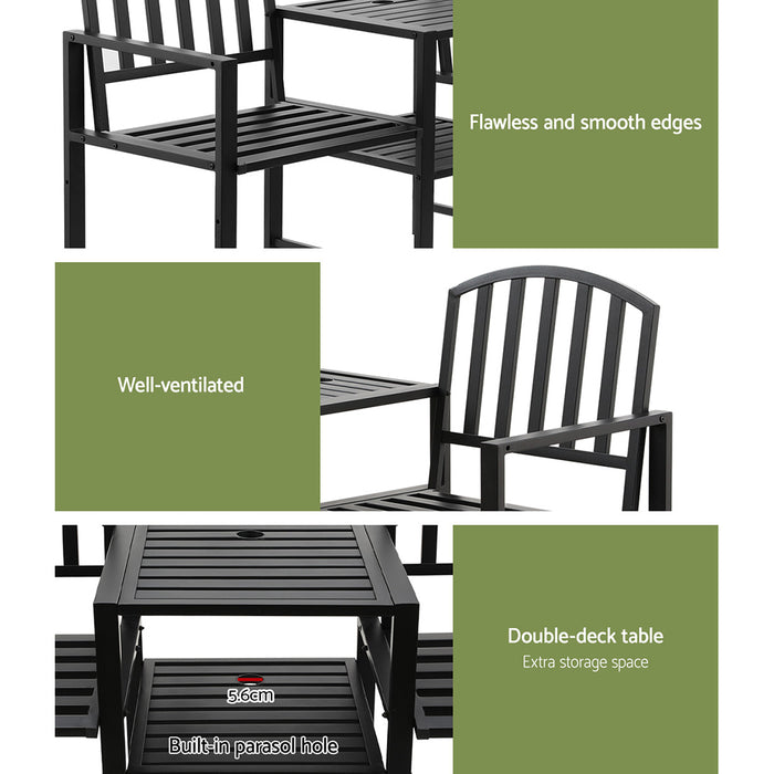 Outdoor Garden Bench Steel Table and chair Patio Furniture Loveseat Park