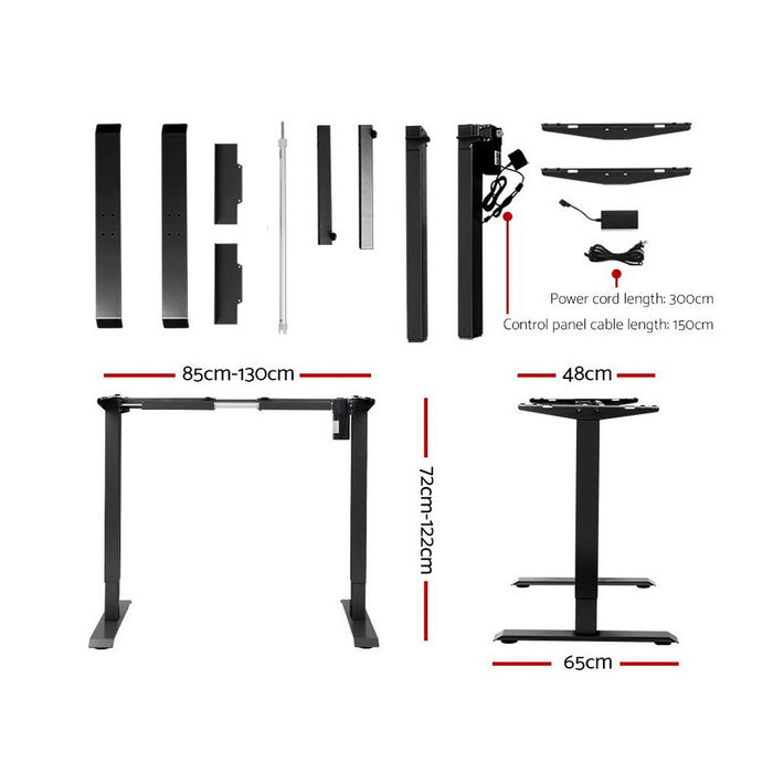 Standing Desk Adjustable Height Desk Electric Motorised Black Frame White Desk Top 140cm