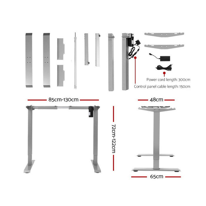 Standing Desk Adjustable Height Desk Electric Motorised Grey Frame Black Desk Top 140cm