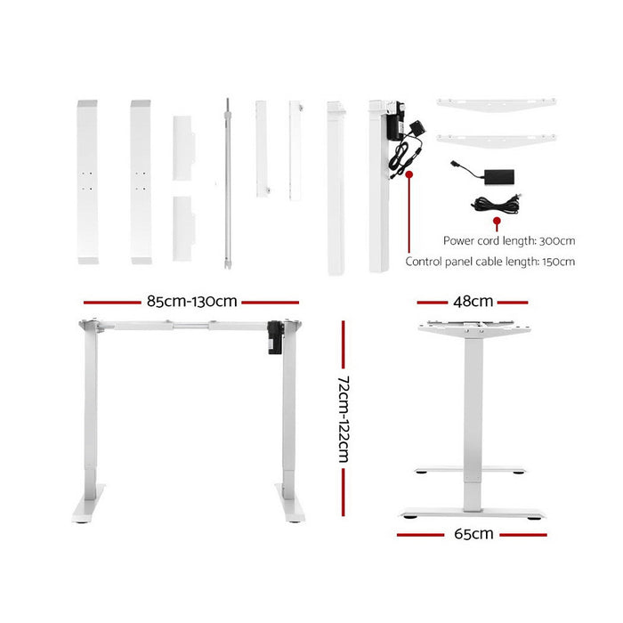 Standing Desk Adjustable Height Desk Electric Motorised White Frame Black Desk Top 120cm