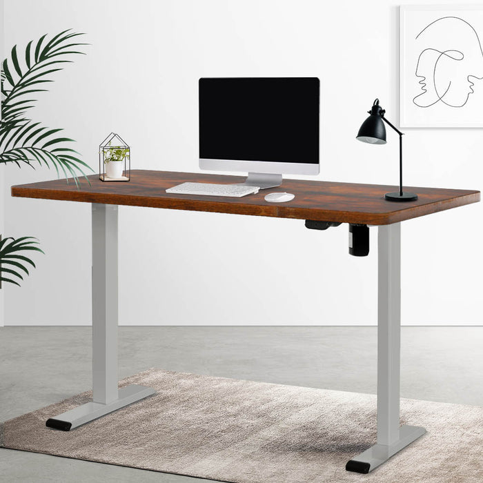 Electric Standing Desk Motorised Sit Stand Desks Table Grey Brown 140cm