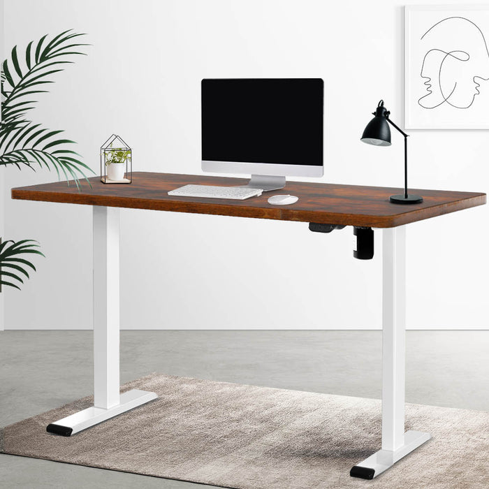 Electric Standing Desk Motorised Sit Stand Desks Table White Brown 140cm