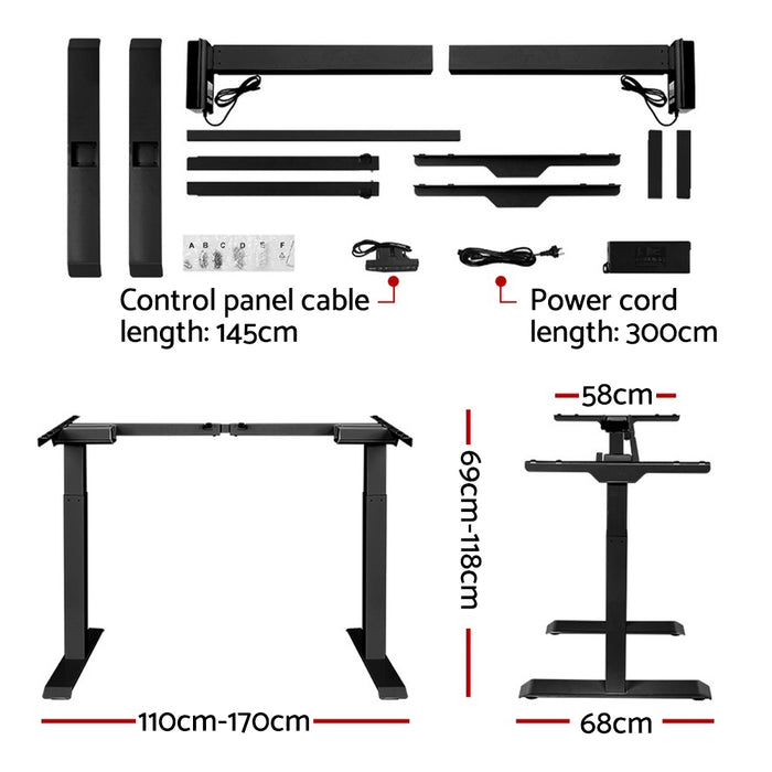 Standing Desk Adjustable Height Desk Dual Motor Electric Black Frame Desk Top 120cm