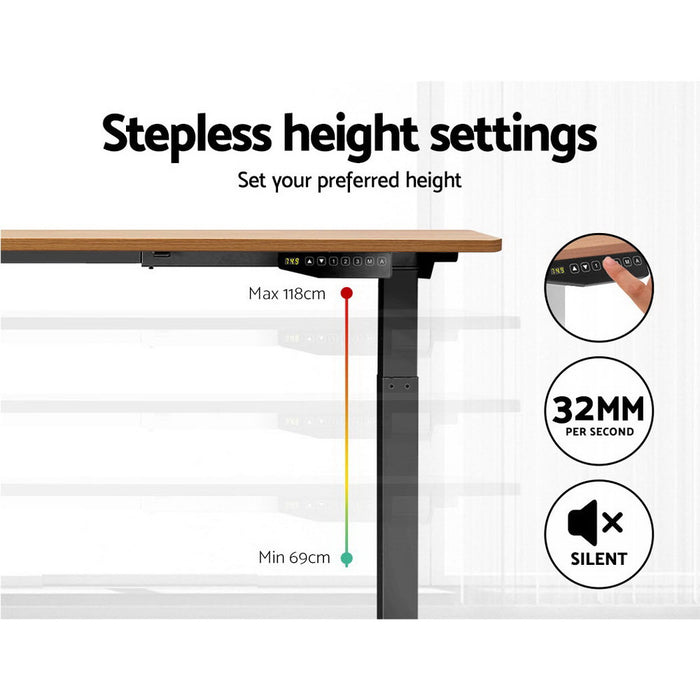 Standing Desk Adjustable Height Desk Dual Motor Electric Black Frame Oak Desk Top 140cm