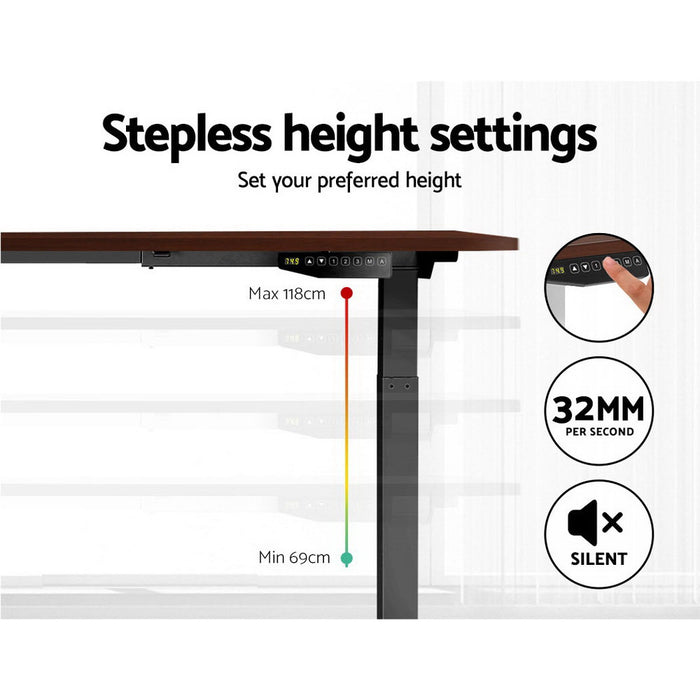 Standing Desk Adjustable Height Desk Dual Motor Electric Black Frame Walnut Desk Top 120cm