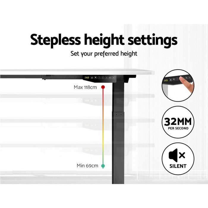 Standing Desk Adjustable Height Desk Dual Motor Electric Black Frame White Desk Top 120cm