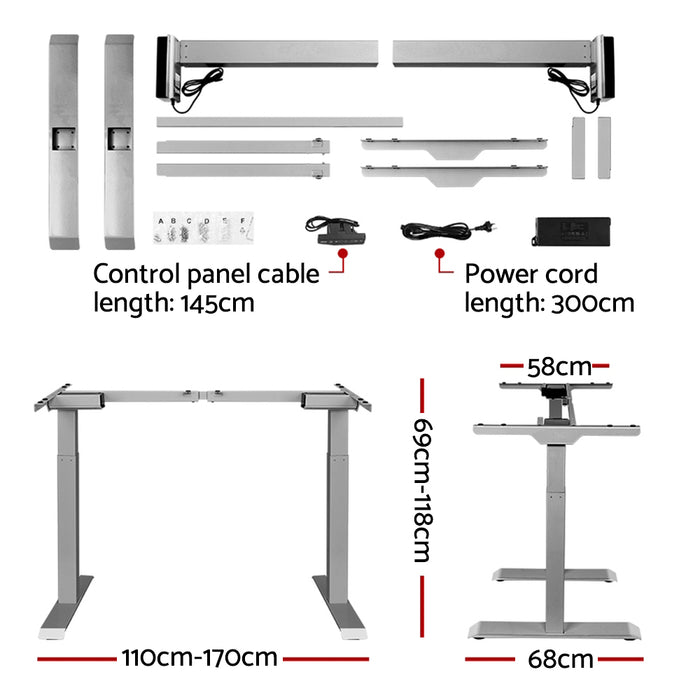 Standing Desk Adjustable Height Desk Dual Motor Electric Grey Frame Black Desk Top 120cm