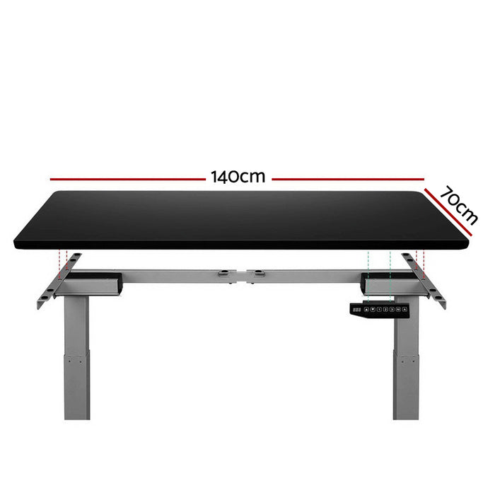 Standing Desk Adjustable Height Desk Dual Motor Electric Grey Frame Black Desk Top 140cm